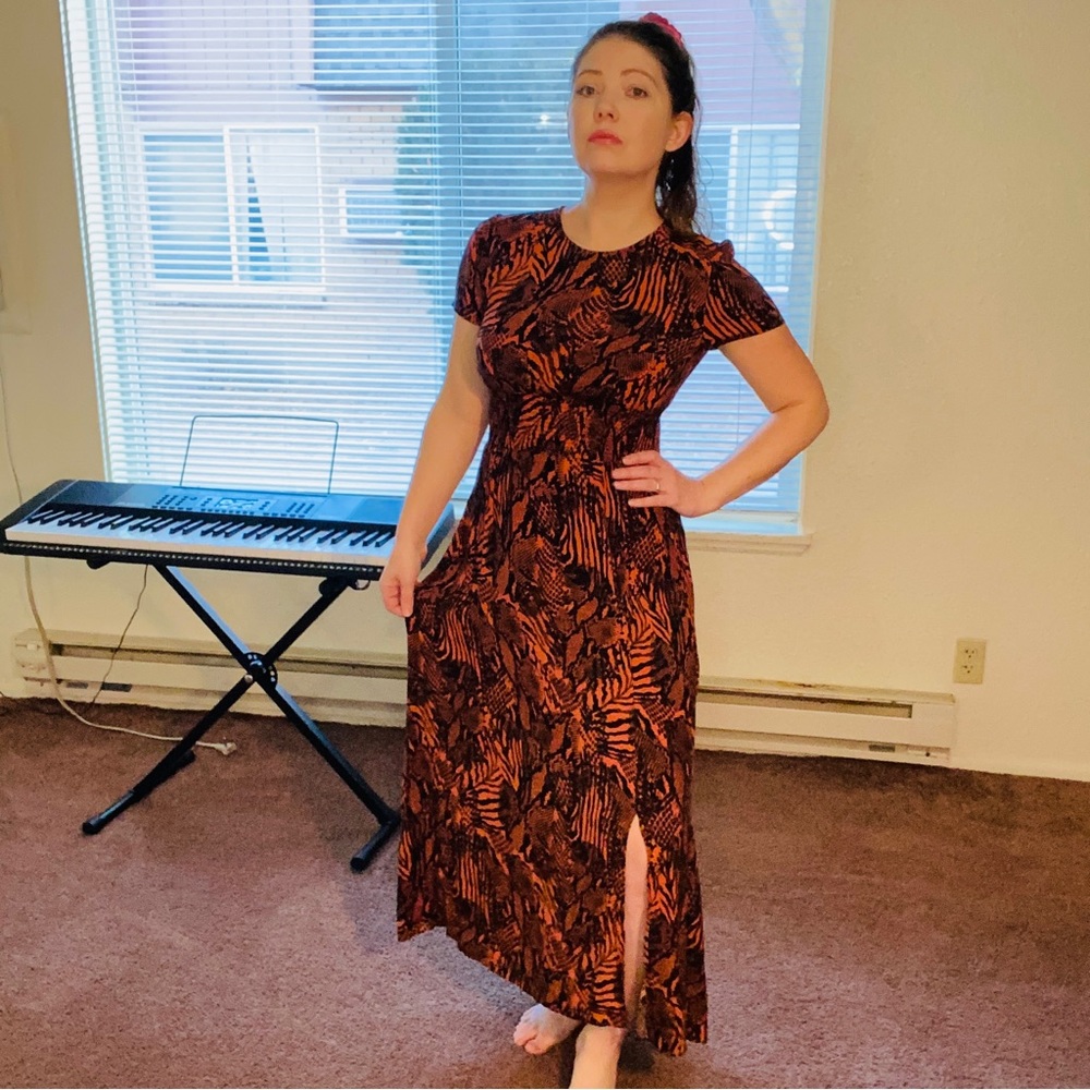 Wilfred Black and Orange Patterned Midi Dress
